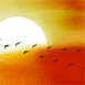 Hirondelles qui volent au coucher de soleil