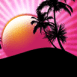 Soleil rose orang sous les palmiers