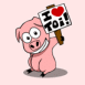 Cochon agitant une pancarte "I love toi"