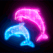 Couple de dauphins néon rose et bleu