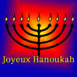 Chandelier "Joyeux Hanoukah" sur fond bleu et rouge