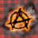 Symbole anarchiste en feu sur fond avec rayures cossaises