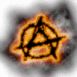 Symbole anarchiste en feu sur fond blanc
