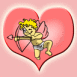 Cupidon tirant une flche, fond coeur rose