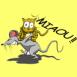Chat port par une souris sur fond jaune, version 2